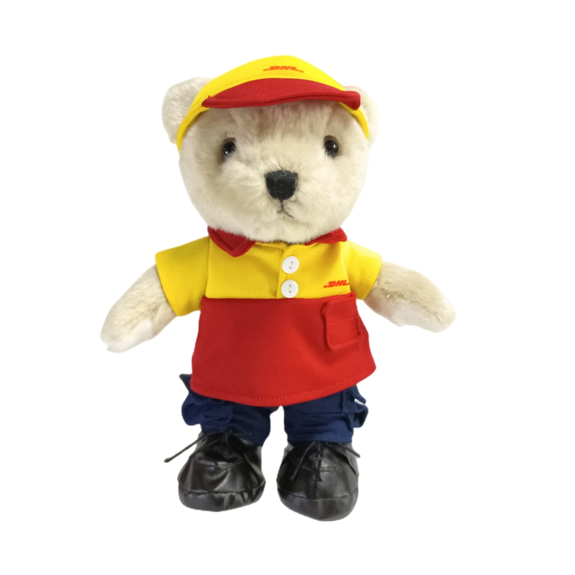 DHL Courier Mascot Mascot Teddy ຮັບຜິດຊອບຂອງຫຼິ້ນຂອງປາອ່ອນ