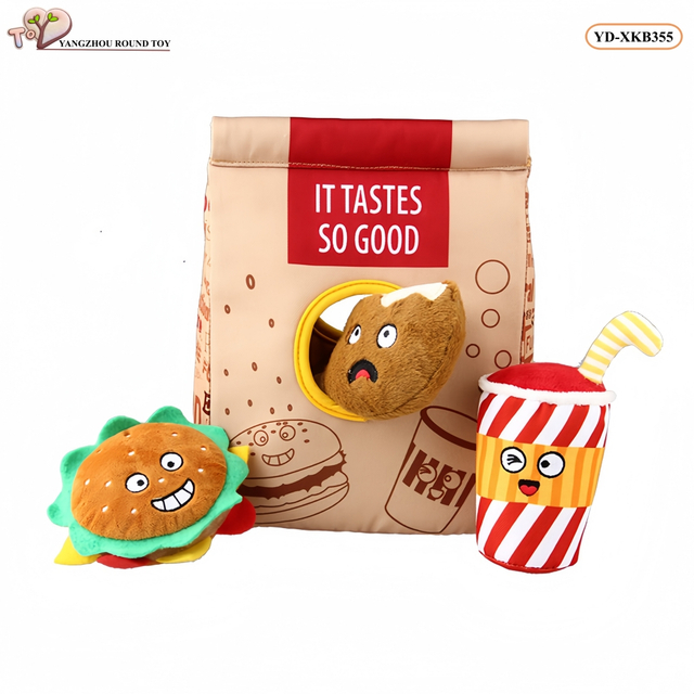 Hamburger Sniff Take Away &Ccedil;anta Peluş K&ouml;pek &Ccedil;iğnenebilir Yumuşak Cızırtılı Oyuncaklar