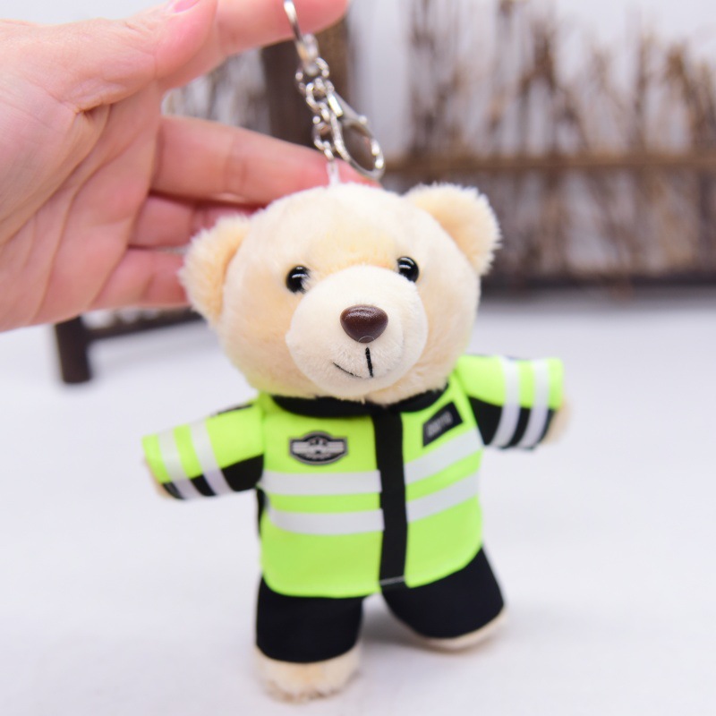 Widget relleno felpa personalizado del llavero del juguete del oso de peluche de la polic&iacute;a del 14cm