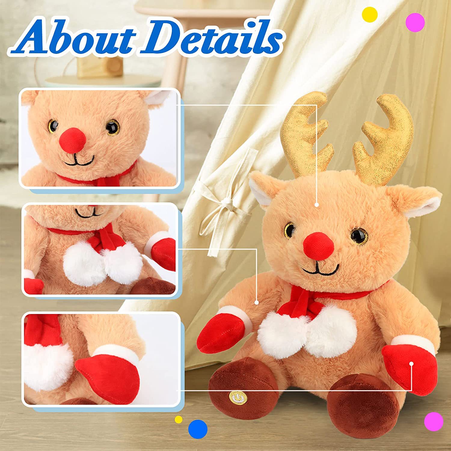 Br&eacute;ag&aacute;in Leictreacha Nollag Plush Doll Moose Stuffed le Solas faoi sti&uacute;ir