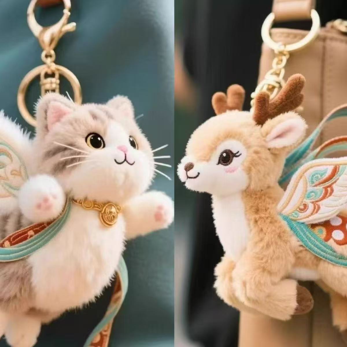 Creatieve culturele op maat gemaakte pluche gevulde schattige kat Mooi gekleurde herten speelgoed sleutelhanger