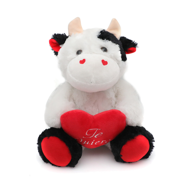 Sõbrapäeva lehm kohev pehme istuv loomkeem plush täidisega tehase mänguasi südamega