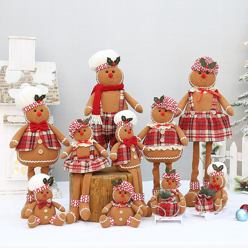 Սուրբ Ծննդյան պլյուշ լցոնված Cute Long Leg Gingerbread Man Cook Toy Doll