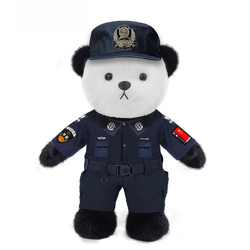 Aangepaste mascotte pluche gevulde schattige Swat Police Panda speelgoedpop met uniform
