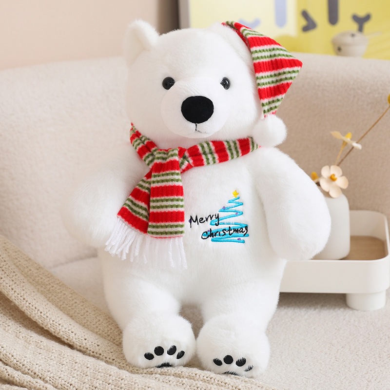 Presente de Natal de pel&uacute;cia recheado fofo urso polar boneco de brinquedo