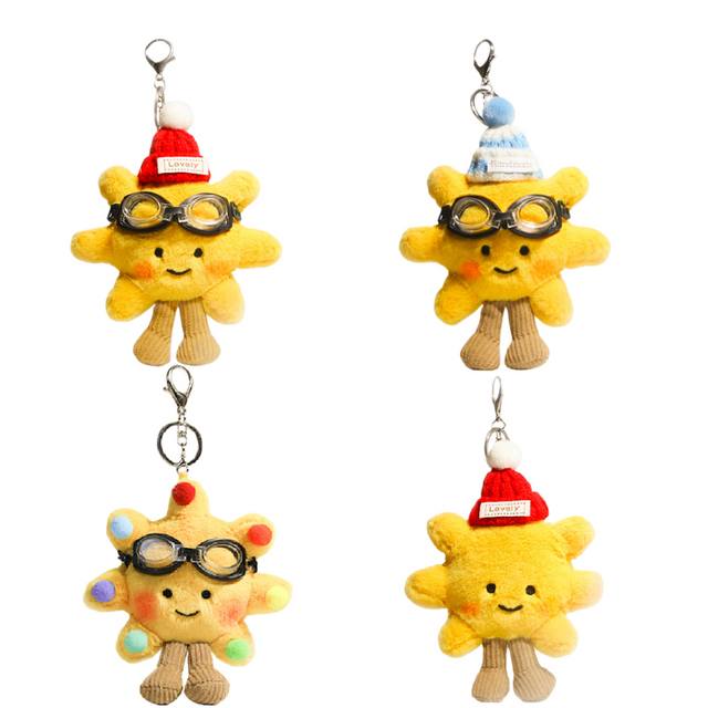 سلسلة مفاتيح لعبة كرتونية محشوة من القطيفة على شكل زهرة الشمس اللطيفة مع ملحقات مخصصة