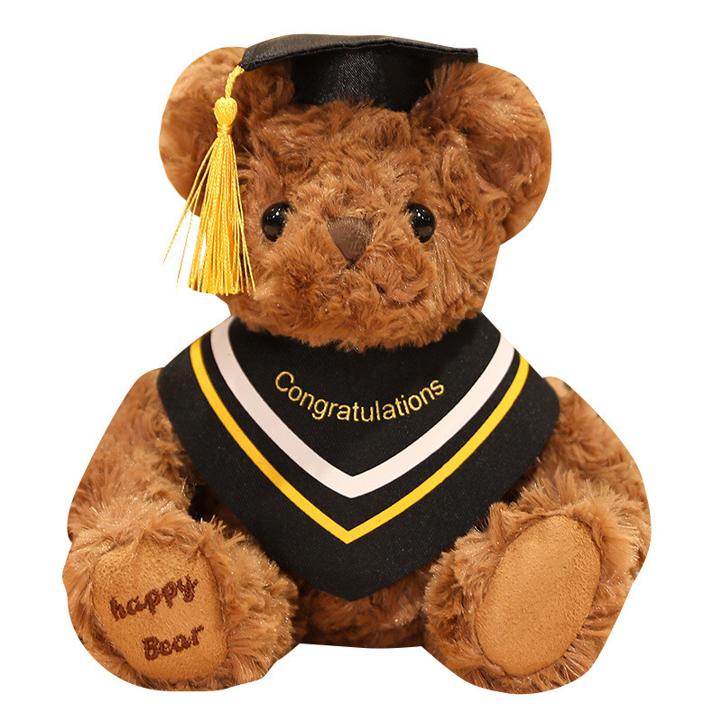 Aangepaste pluche gevulde zachte afstuderen teddybeer speelgoed pop student mascotte