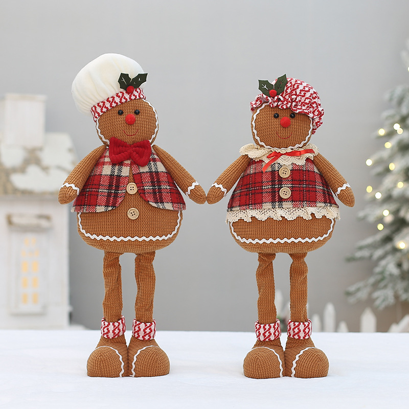 Սուրբ Ծննդյան պլյուշ լցոնված Cute Long Leg Gingerbread Man Cook Toy Doll