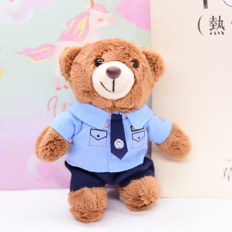 Llavero relleno felpa personalizado del juguete de la mu&ntilde;eca del oso de peluche de la polic&iacute;a de la historieta