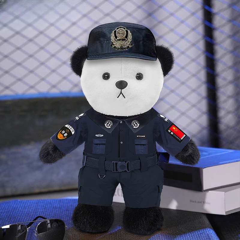 Aangepaste mascotte pluche gevulde schattige Swat Police Panda speelgoedpop met uniform