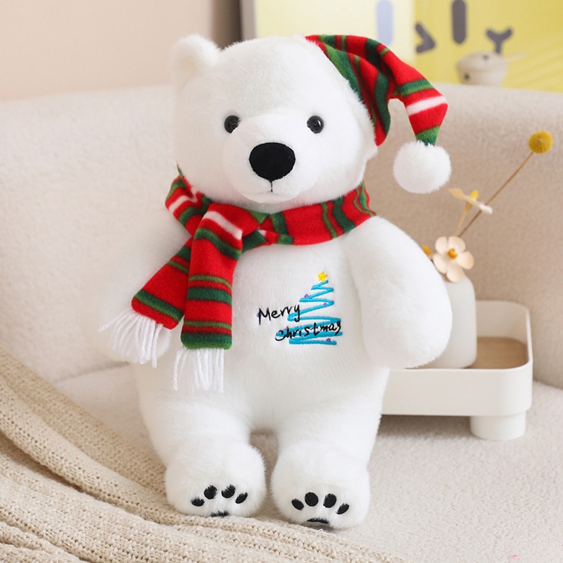 Presente de Natal de pel&uacute;cia recheado fofo urso polar boneco de brinquedo