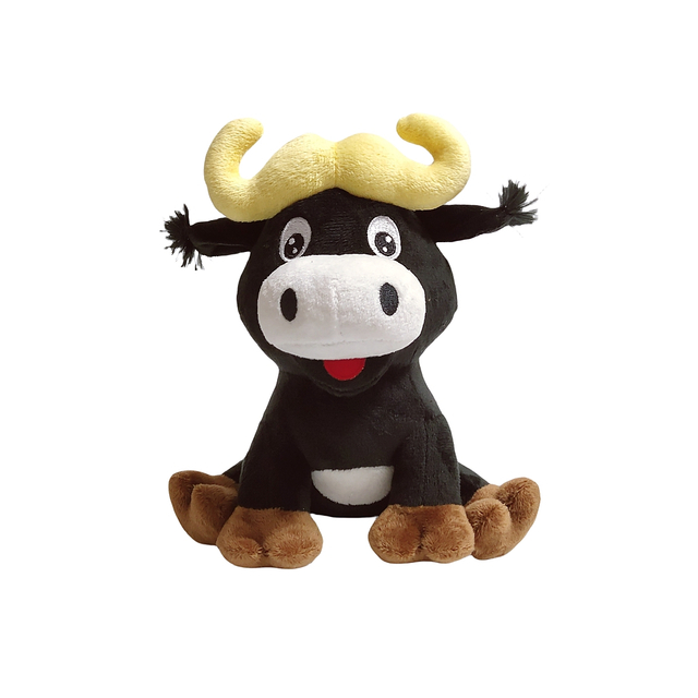 Koe zwart zittend dier pluche zachte custom hoorn gevulde ce kinderen cadeau speelgoed