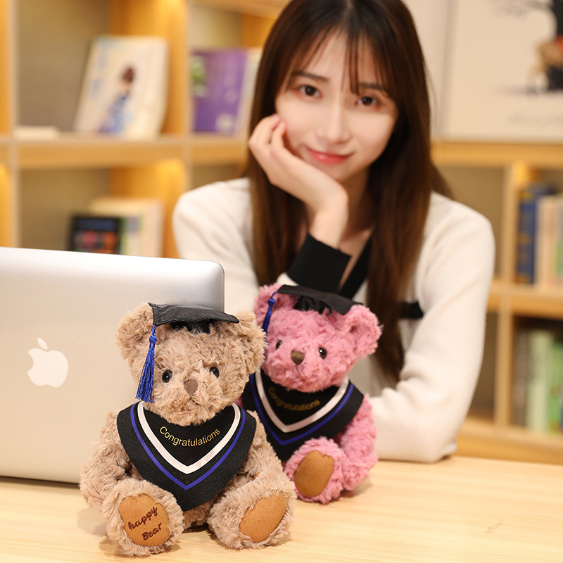 Aangepaste pluche gevulde zachte afstuderen teddybeer speelgoed pop student mascotte
