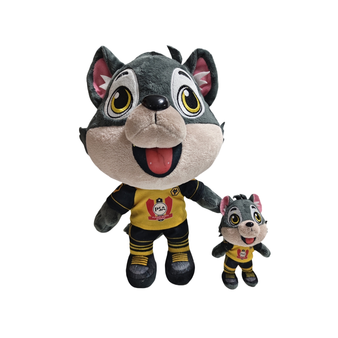 Juguetes bordados personalizados rellenos suaves del regalo de la felpa de la cara de la sonrisa del lobo gris