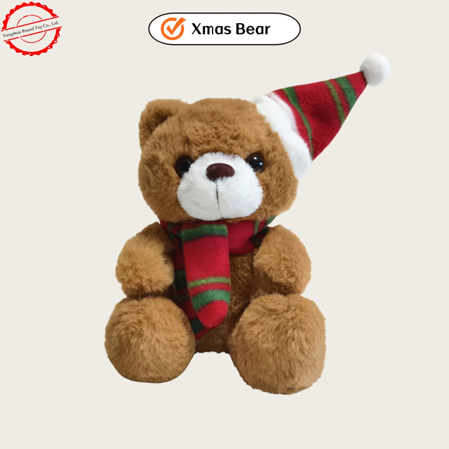 Brown Fluffy Soft Teddy Bear Plush Custom Christmas Mascot Gift Toy