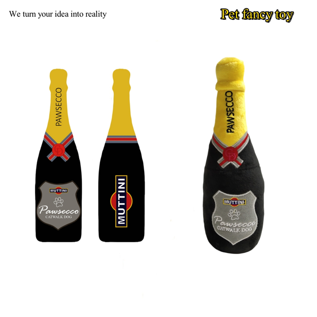 Pawsecco Chai rượu vang sang trọng đồ chơi cho chó Squeaker tùy chỉnh