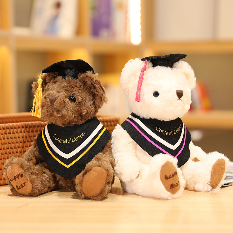 Aangepaste pluche gevulde zachte afstuderen teddybeer speelgoed pop student mascotte