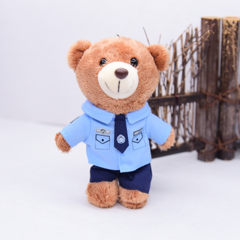 Widget relleno felpa personalizado del llavero del juguete del oso de peluche de la polic&iacute;a del 14cm