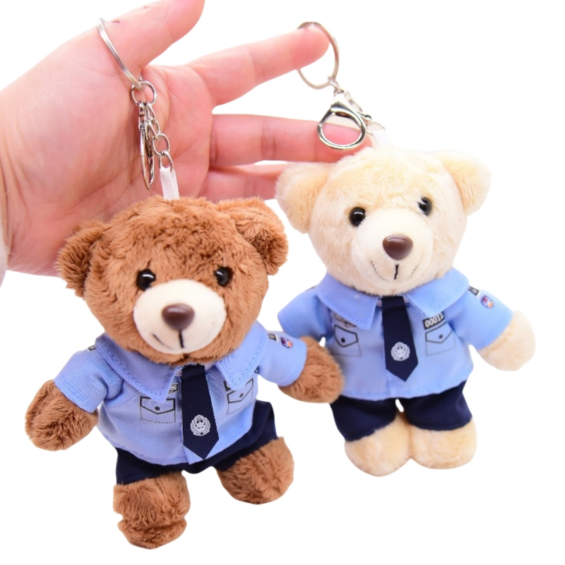 Llavero relleno felpa personalizado del juguete de la mu&ntilde;eca del oso de peluche de la polic&iacute;a de la historieta