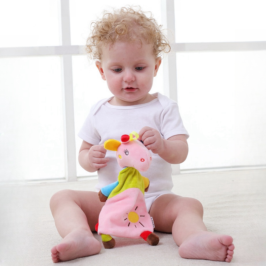 Kind vergesel Speelgoed Pasgemaakte sagte strokiesprent Handpop Baby Bibs