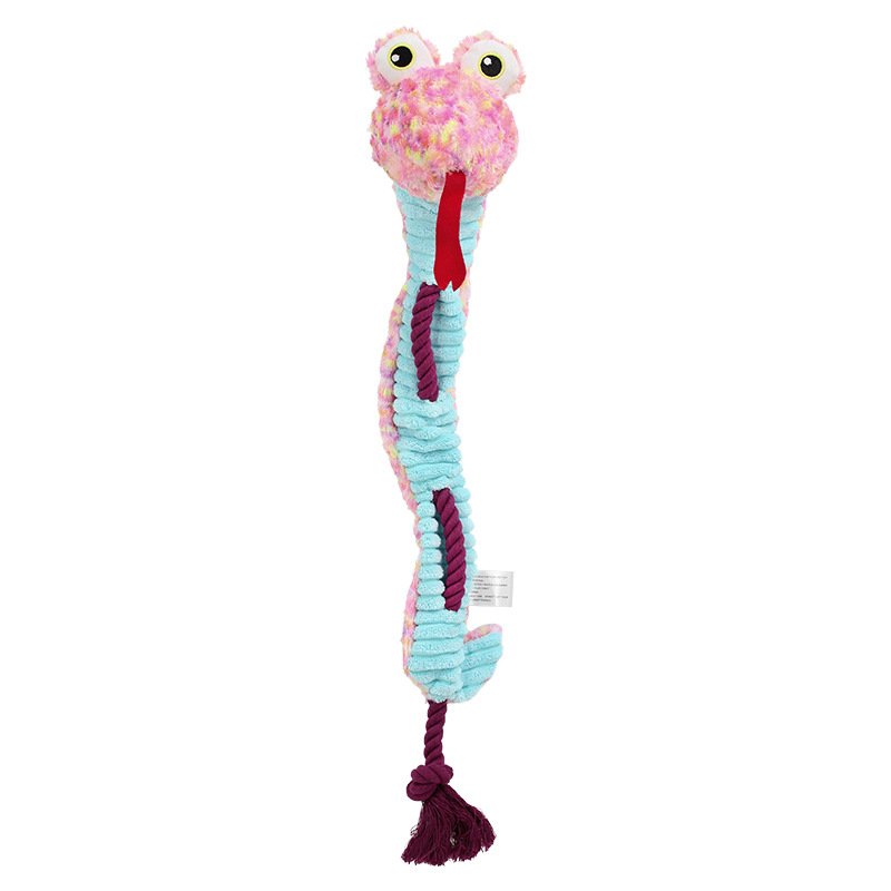 Jouet cr&eacute;atif en peluche serpent en velours c&ocirc;tel&eacute; pour chien, corde grin&ccedil;ante &agrave; m&acirc;cher