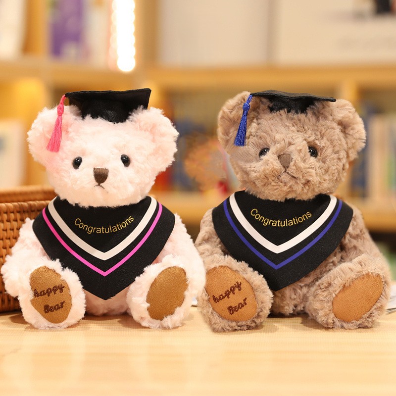 Aangepaste pluche gevulde zachte afstuderen teddybeer speelgoed pop student mascotte