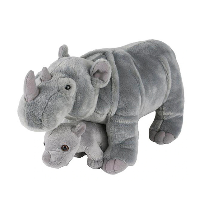 சின்னம் பட்டு பொம்மை அடைக்கப்பட்ட விலங்கு தாய் மற்றும் குழந்தை காண்டாமிருக பொம்மை