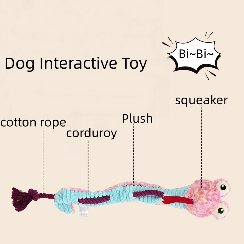 Jouet cr&eacute;atif en peluche serpent en velours c&ocirc;tel&eacute; pour chien, corde grin&ccedil;ante &agrave; m&acirc;cher