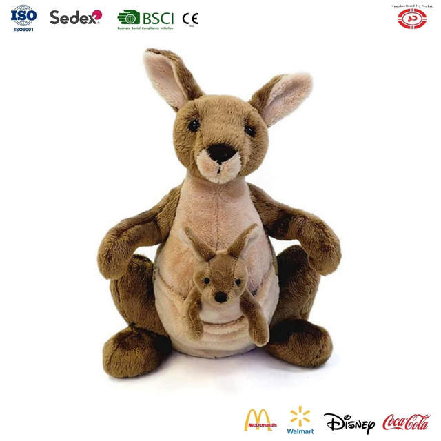 YD-BD063 ተጨባጭ የታሸጉ ጅምላ ካንጋሮ ጋር ከጆሪ ለስላሳ የብጁ እንስሳ ልጆች የስጦታ አሻንጉሊት