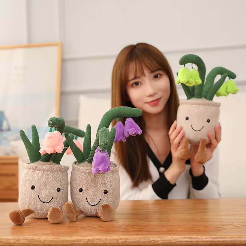 Plantas simuladas de peluche de dibujos animados, decoraci&oacute;n de juguete de flores de campanilla azul
