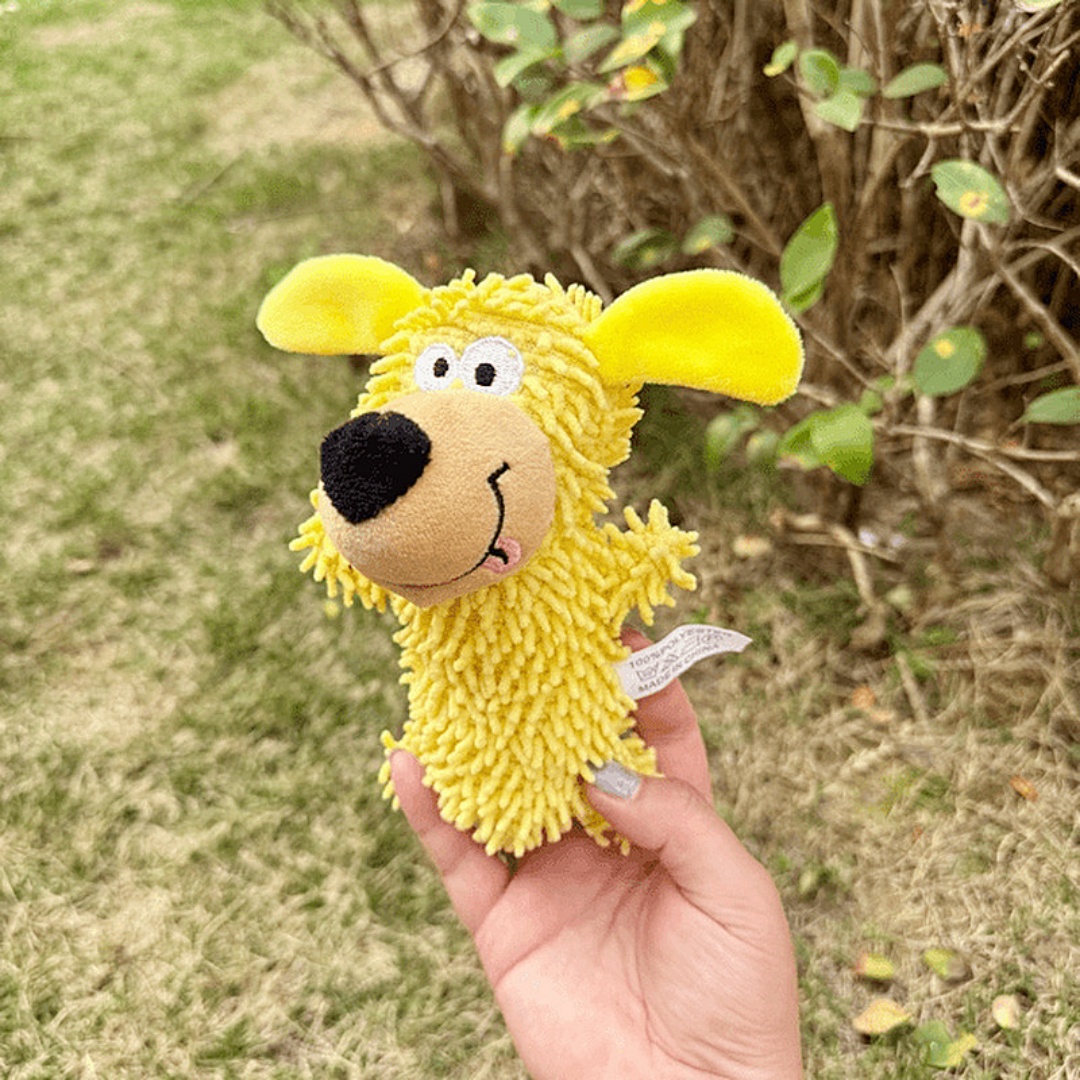 Giocattoli per animali domestici personalizzati gommosi e striduli in peluche per cani gialli e blu