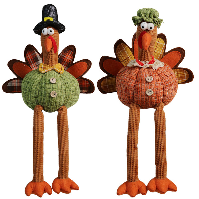 Thanksgiving Day Decoration Plush Stupped Long Leg Cartoon Turkey Toy Doll