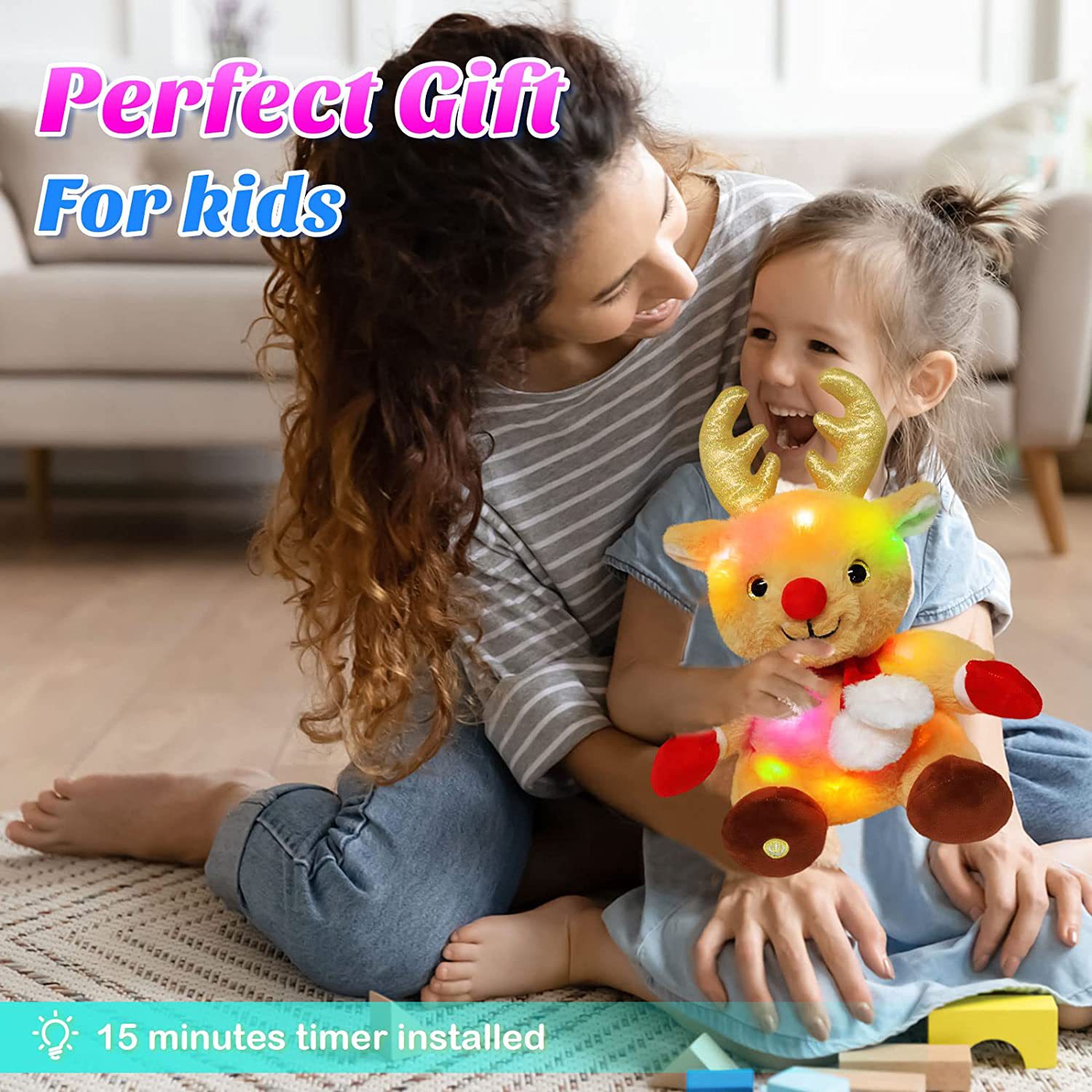 Br&eacute;ag&aacute;in Leictreacha Nollag Plush Doll Moose Stuffed le Solas faoi sti&uacute;ir