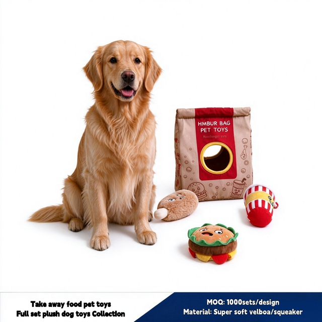 Hamburger Sniff Take Away Bag Plyšov&yacute; pes Žv&yacute;kac&iacute; měkk&eacute; p&iacute;skac&iacute; hračky