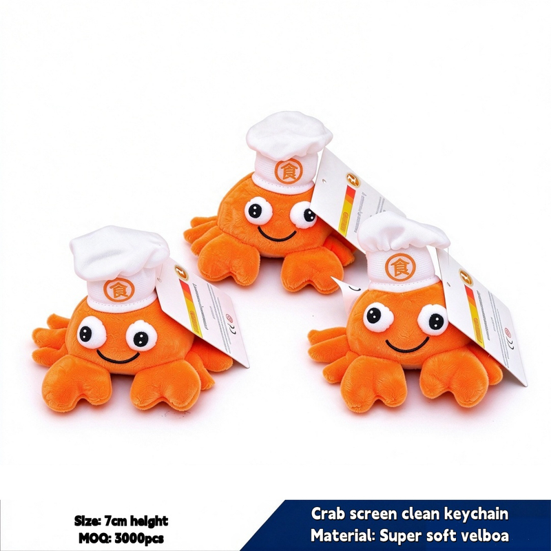 Brinquedos de chaveiro de caranguejo de chef ador&aacute;vel de pel&uacute;cia macio personalizado